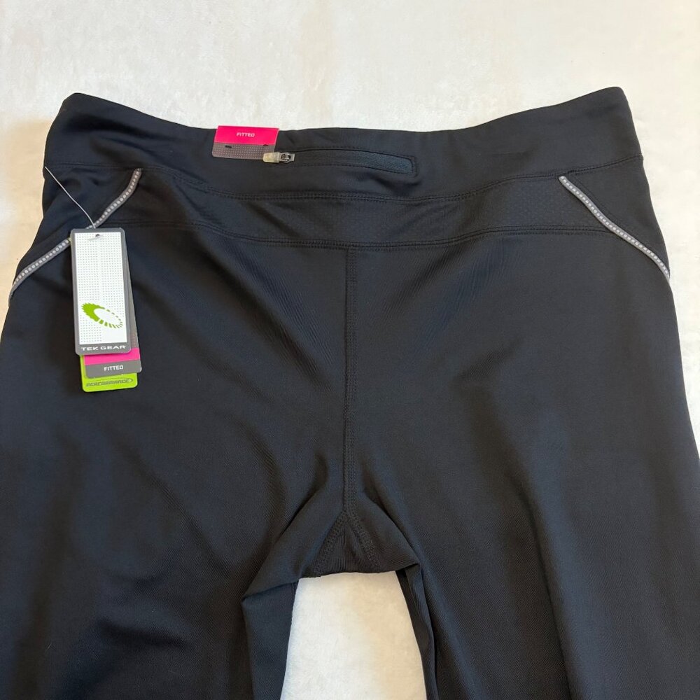 TEK GEAR Black Performance Capri Fitted Reflective Trim Athletic Workout Pants L - Picture 4 of 13